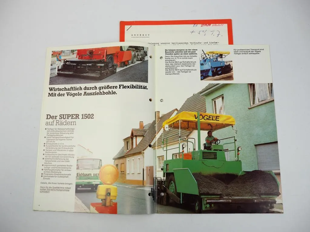 Prospekt Vögele Super 1500 1502 1502GAF Straßenfertiger + Angebot 1981