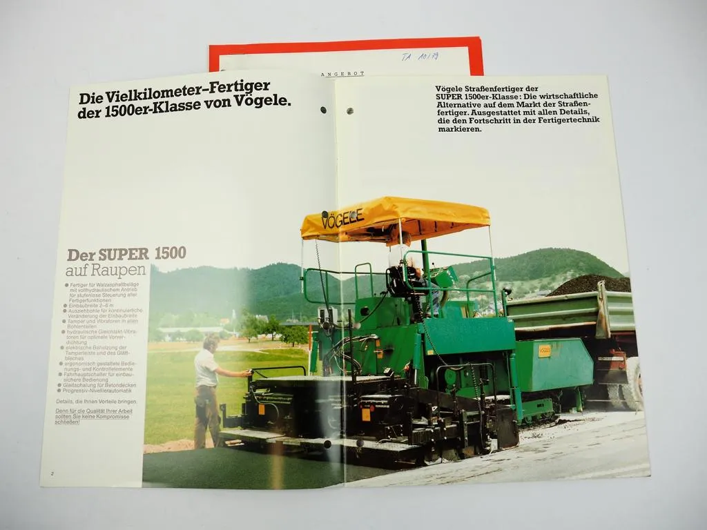 Prospekt Vögele Super 1500 1502 1502GAF Straßenfertiger + Angebot 1982