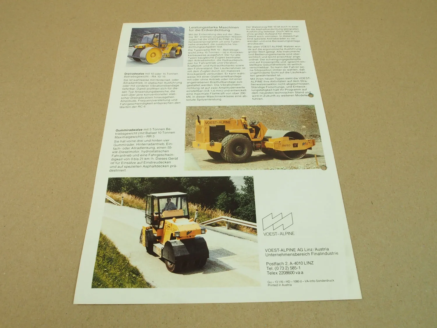 Prospekt Voest-Alpine Austria Straßenwalzenprogramm RC6 GRV912 RT9 RT7