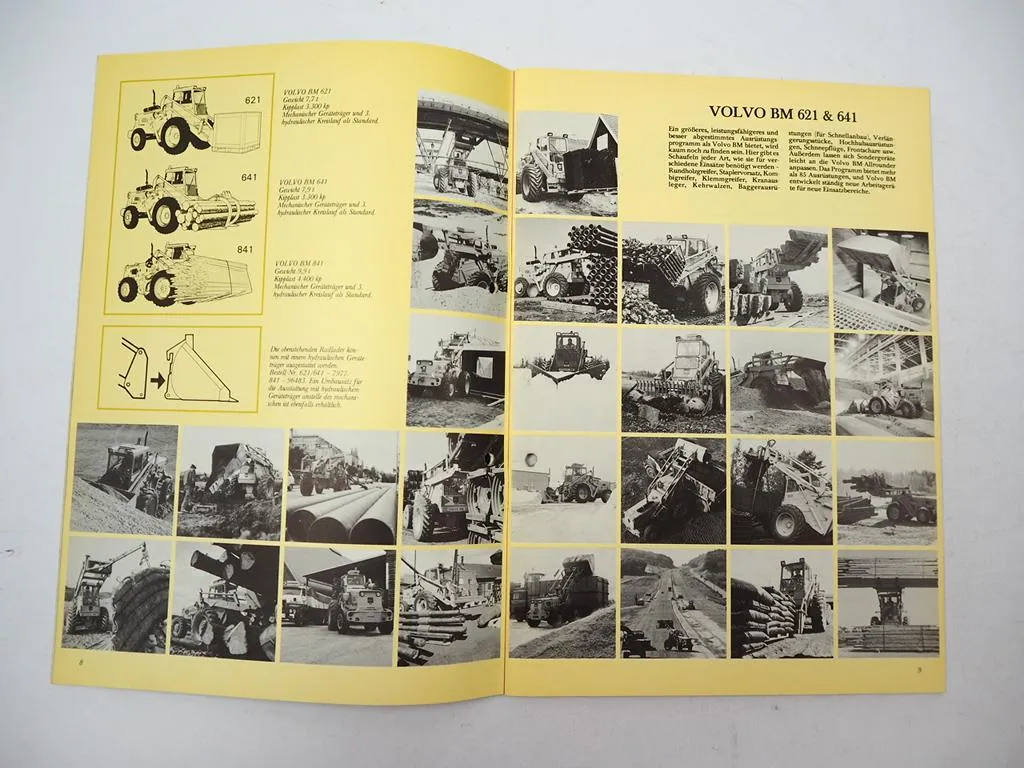 Prospekt Volvo BM 620 bis 1641 Radlader Anbaugeräte Schaufel Gabel Greifer 1978