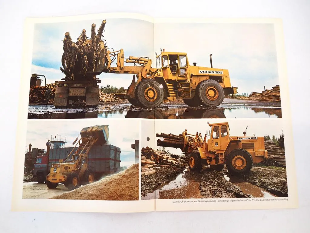 Prospekt Volvo BM 621 bis 1641 Radlader für Holzumschlag 1975