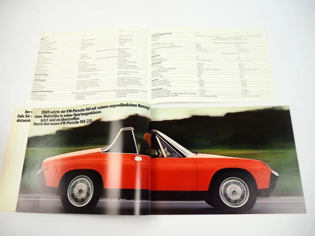 Prospekt VW Porsche 914 1973 mit 1.7 2.0 Liter 80 und 90 PS Motore