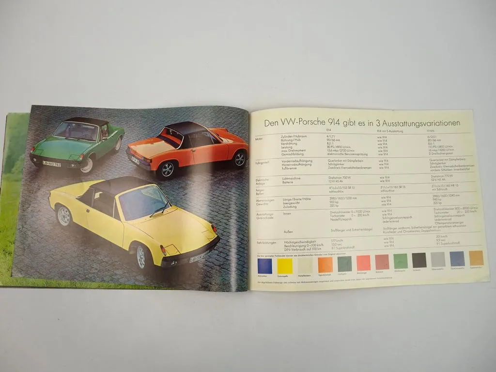 Prospekt VW Porsche 914 914/6 von 1971 mit 1.7 2.0 Liter 80 und 110 PS