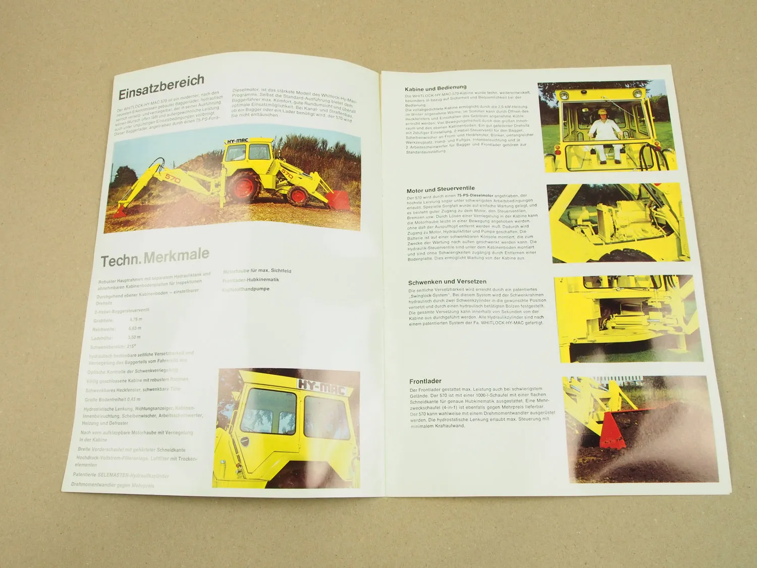 Prospekt Whitlock - Hy-Mac 570 Baggerlader und Datenblatt ca 1974