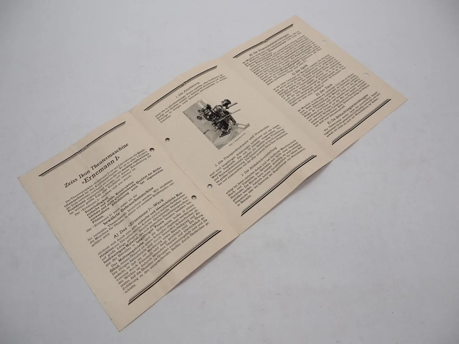 Prospekt Zeiss Ikon Ernemann 1 Film Kino Theater Maschine Apparat ca. 1927