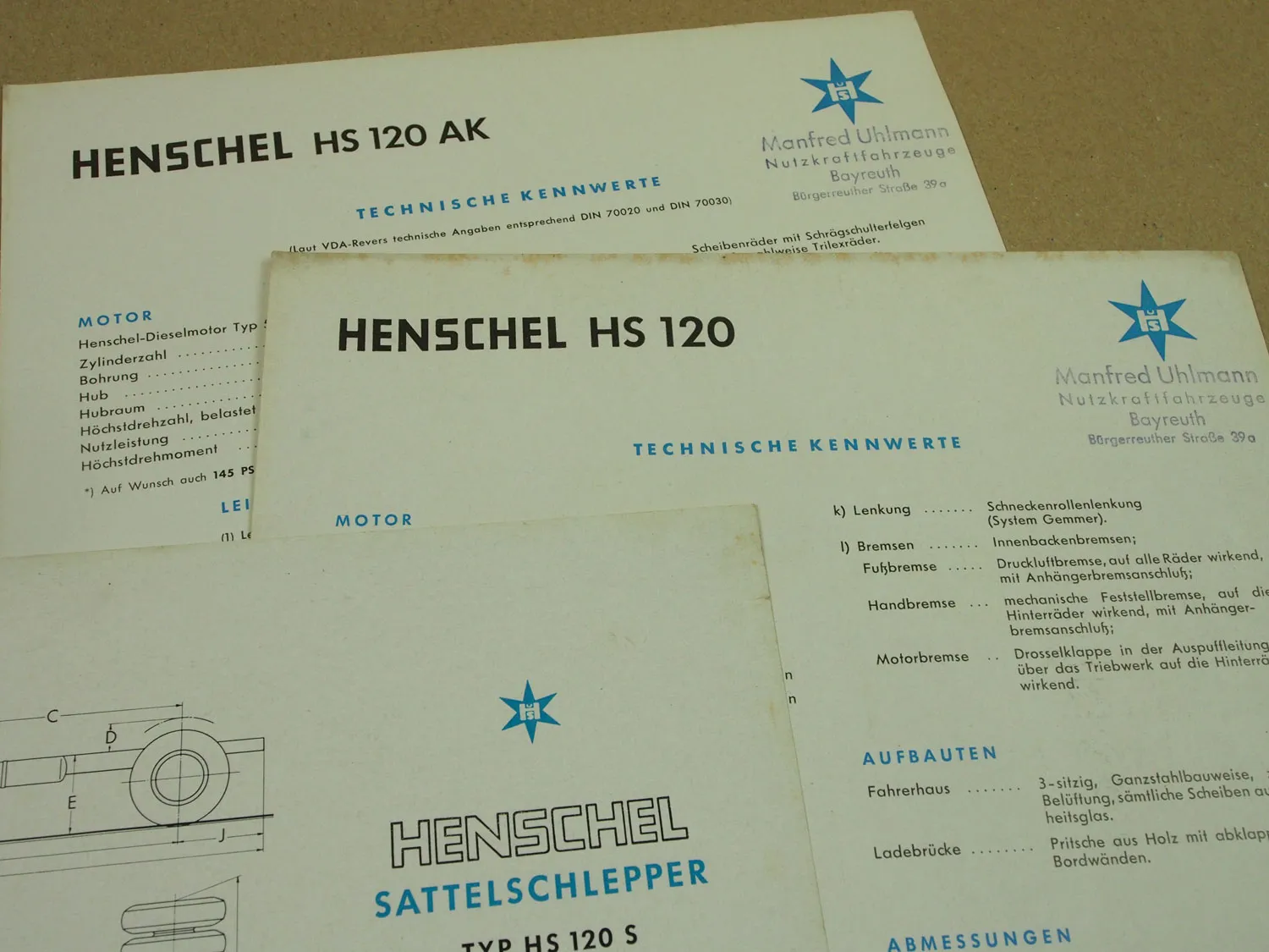 Prospekte Datenblätter Henschel HS100 HS120 und Motoren 522DPJ 512DJ 1950er Jahr