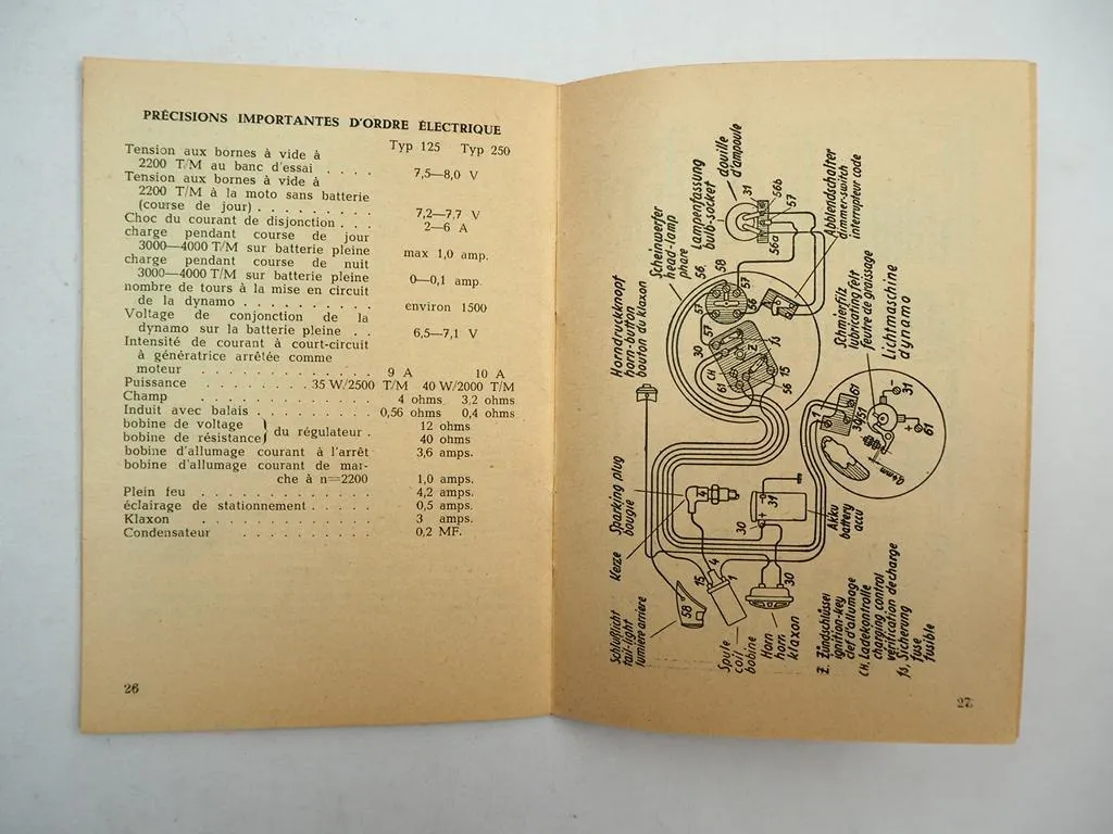 Puch 125 250 Motorrad Elektrik Bosch Regler SSM91/6c Handbuch 1952