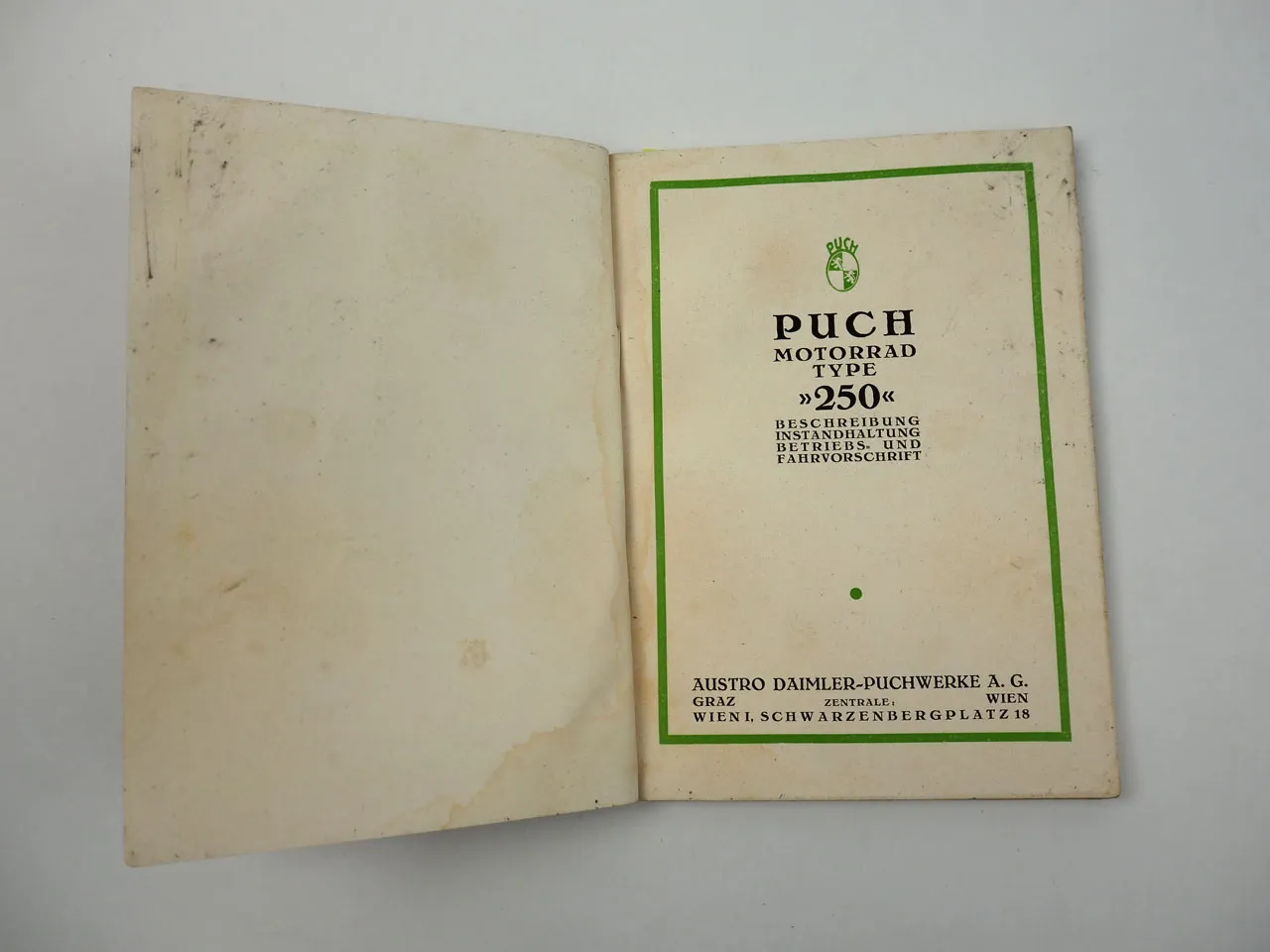 Puch 250 Motorrad Betriebsanleitung Bedienung Wartung 1930