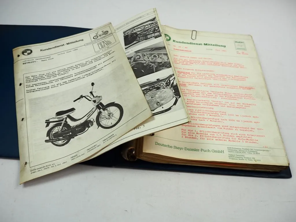 Puch Kundendienst Mitteilungen und Ersatzteile Änderungsmeldungen 1974-1982
