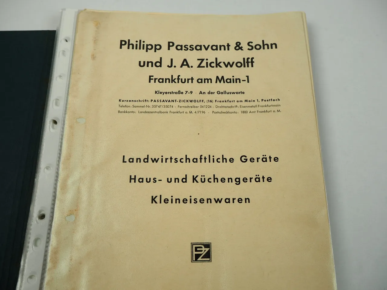 PZ Passavant Zickwolff Frankfurt a. M. Katalog Eisenwaren Sensen 1953