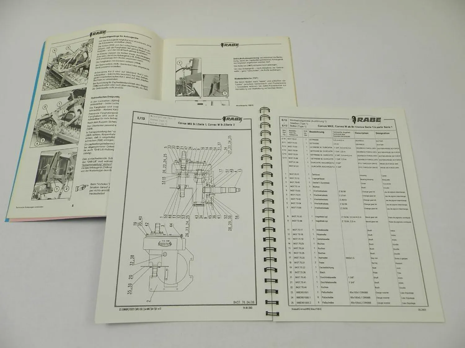 Rabe Corvus MKE Corvex M Br.1 Kreiselegge Betriebsanleitung Ersatzteilliste 2003