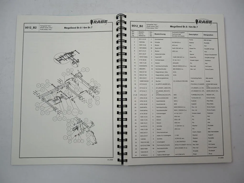 Rabe MegaSeed 3001S 4501 6002 K2 Drillmaschine Ersatzteilliste Parts List 2006