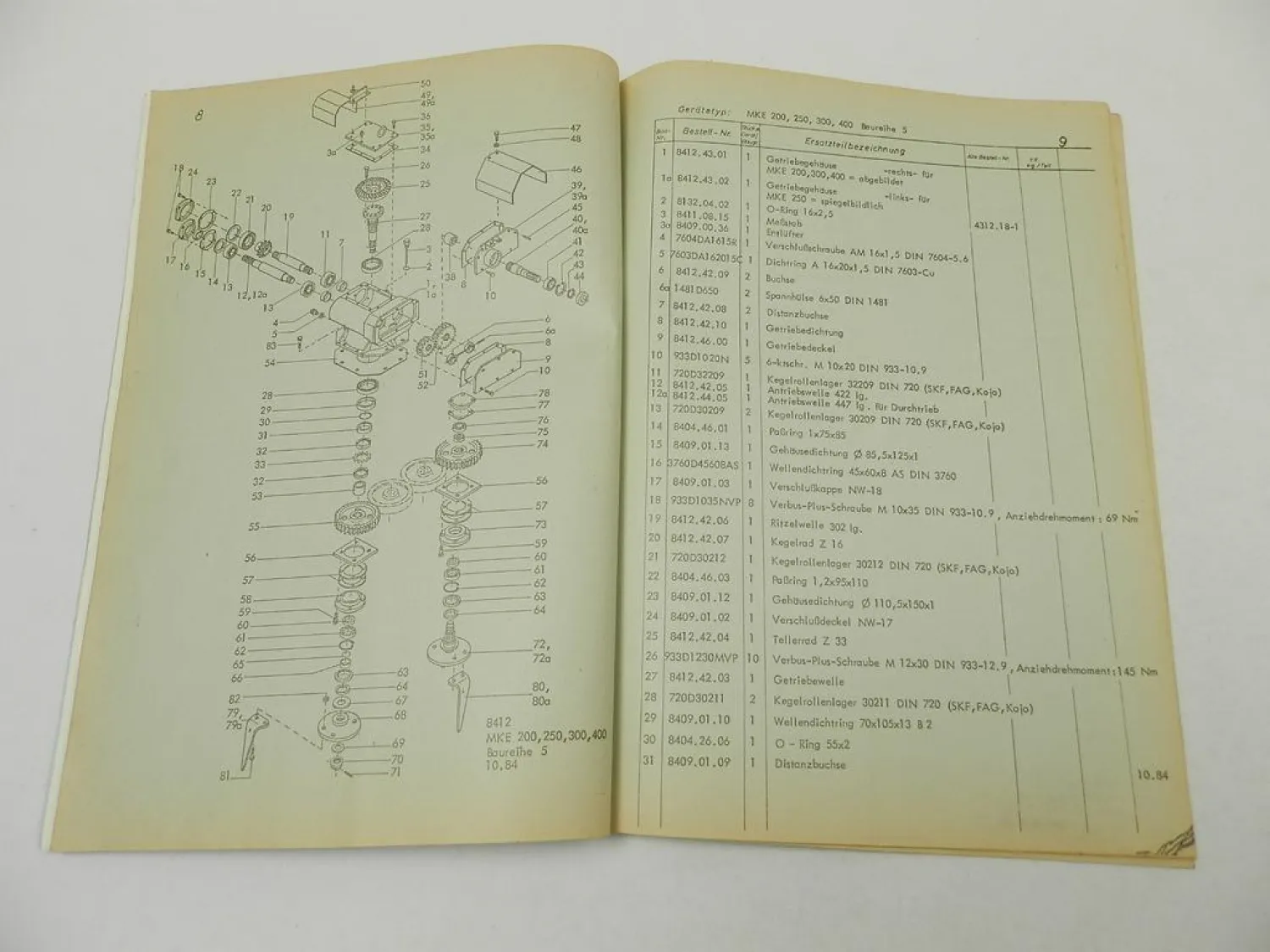 Rabe MKE 200 250 300 400 Kreiselegge Betriebsanleitung Ersatzteilliste 1984