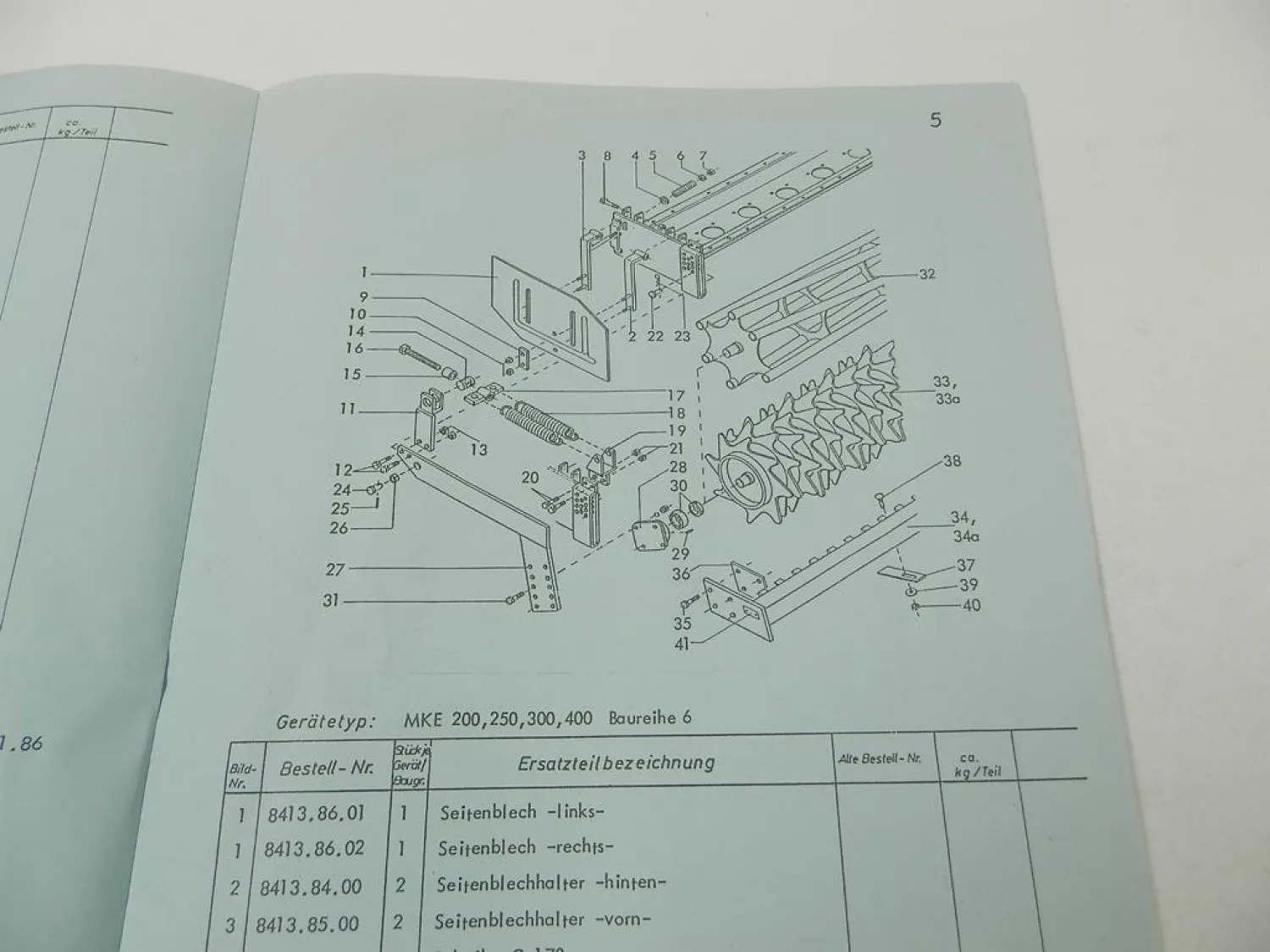 Rabe MKE 200 250 300 400 Kreiselegge Br.6 Betriebsanleitung Ersatzteilliste 1985