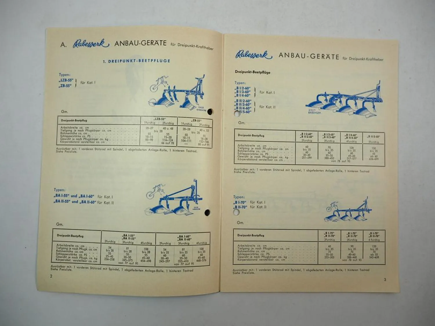 Rabe Rabewerk Fabrikationsübersicht Anbaugeräte Eggen Katalog 1960er Jahre
