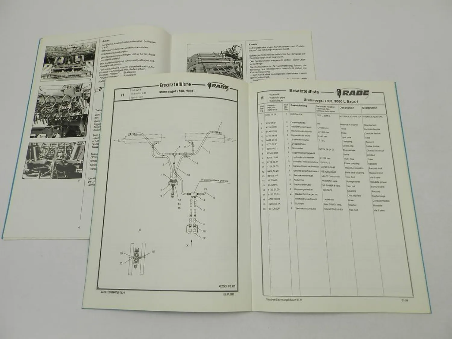 Rabe Sturmvogel L Saatbettkombination Betriebsanleitung Ersatzteilliste 2002