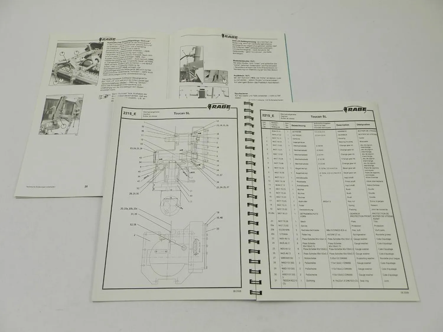 Rabe Toucan SL 2,5 bis 4,0 m Kreiselegge Betriebsanleitung Ersatzteilliste 2008
