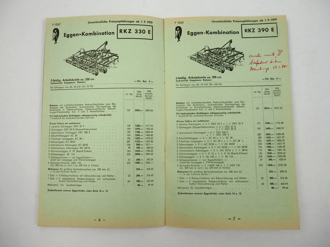 Rabewerk RKZ Eggen Kombination Preisliste 1979