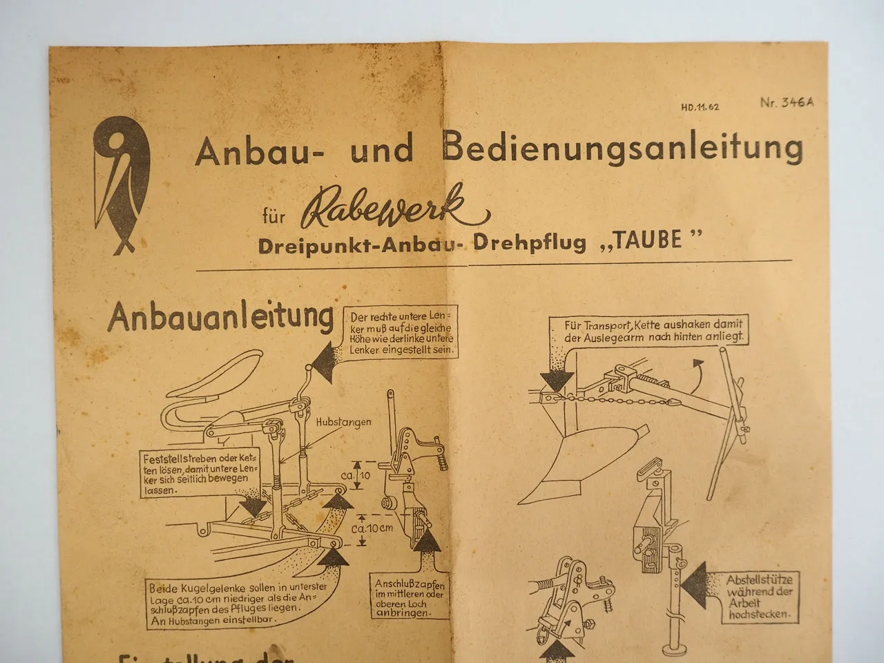 Rabewerk Taube Drehpflug Betriebsanleitung Ersatzteilliste 1960er Jahre