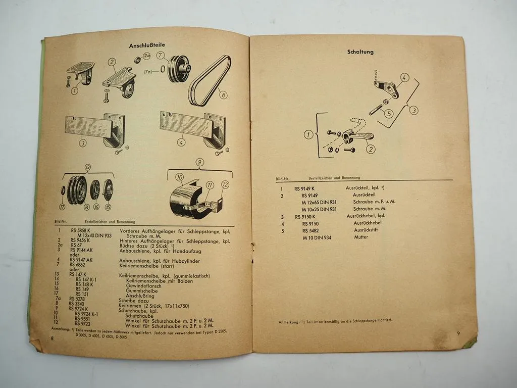 Rasspe Mähwerk Deutz D 2505 3005 4005 4505 5005 25.2 30/S 40L Ersatzteilliste