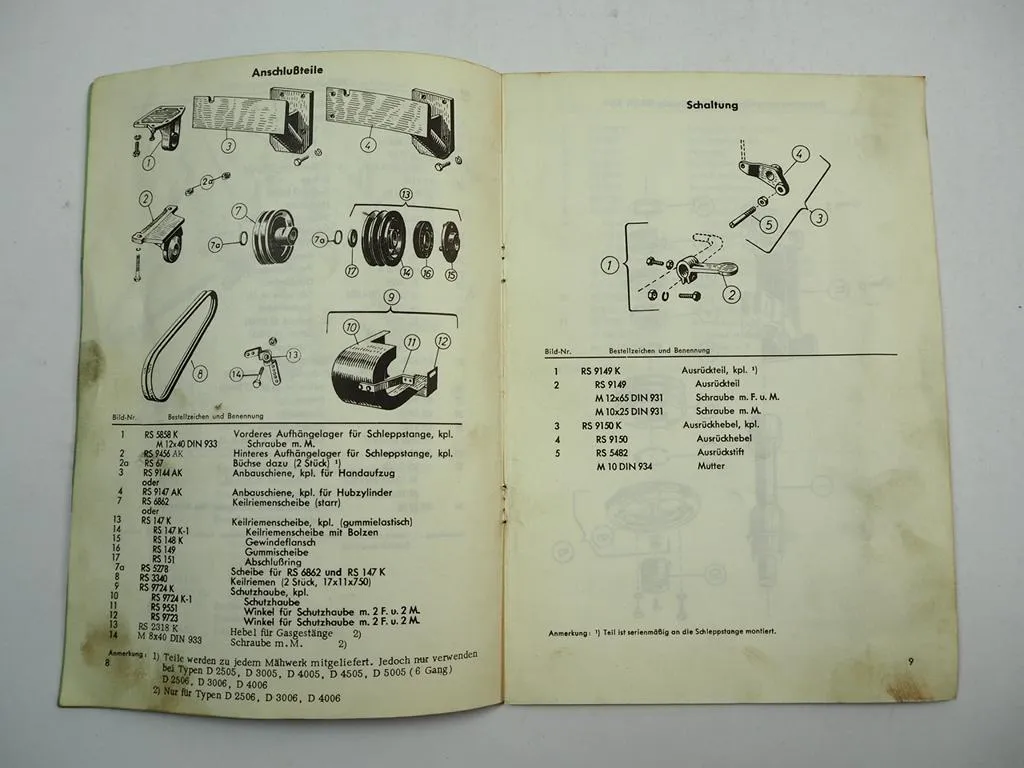 Rasspe Mähwerk Deutz D 25.2 30S 40L 2506 - 4006 2505 - 5005 Ersatzteilliste 1968