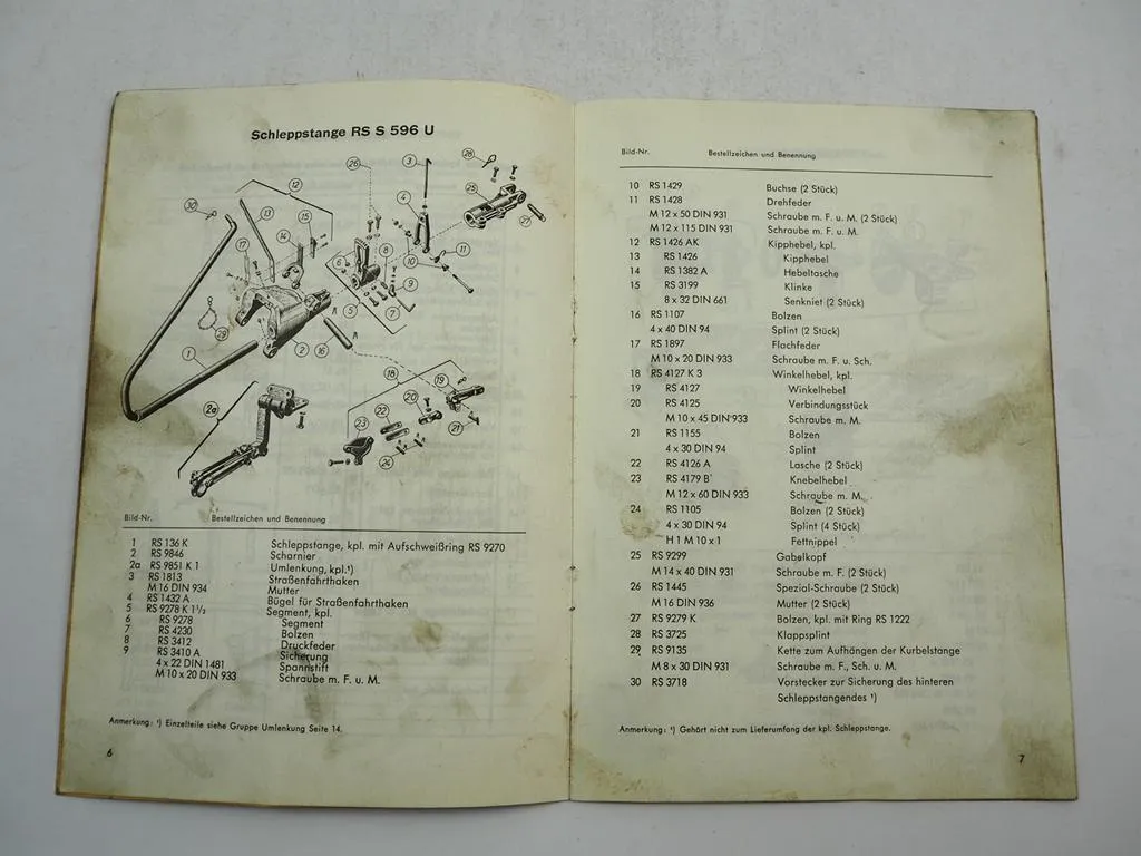 Rasspe Mähwerk für Güldner Schlepper G 35 40 45 A S AS Ersatzteilliste 1968