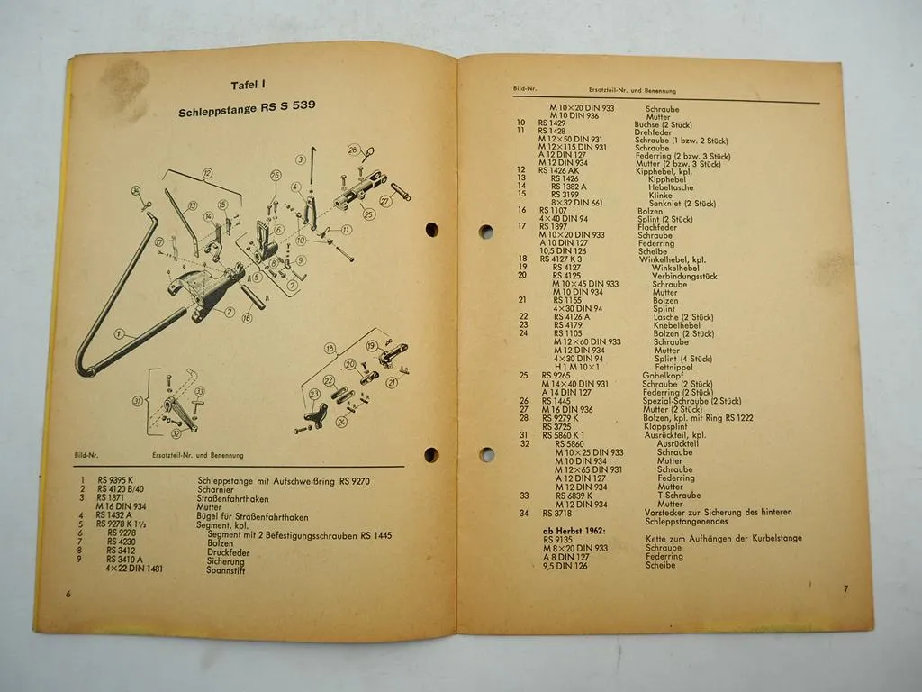Rasspe Mähwerk für Güldner Schlepper Toledo G40 Ersatzteilliste 1962