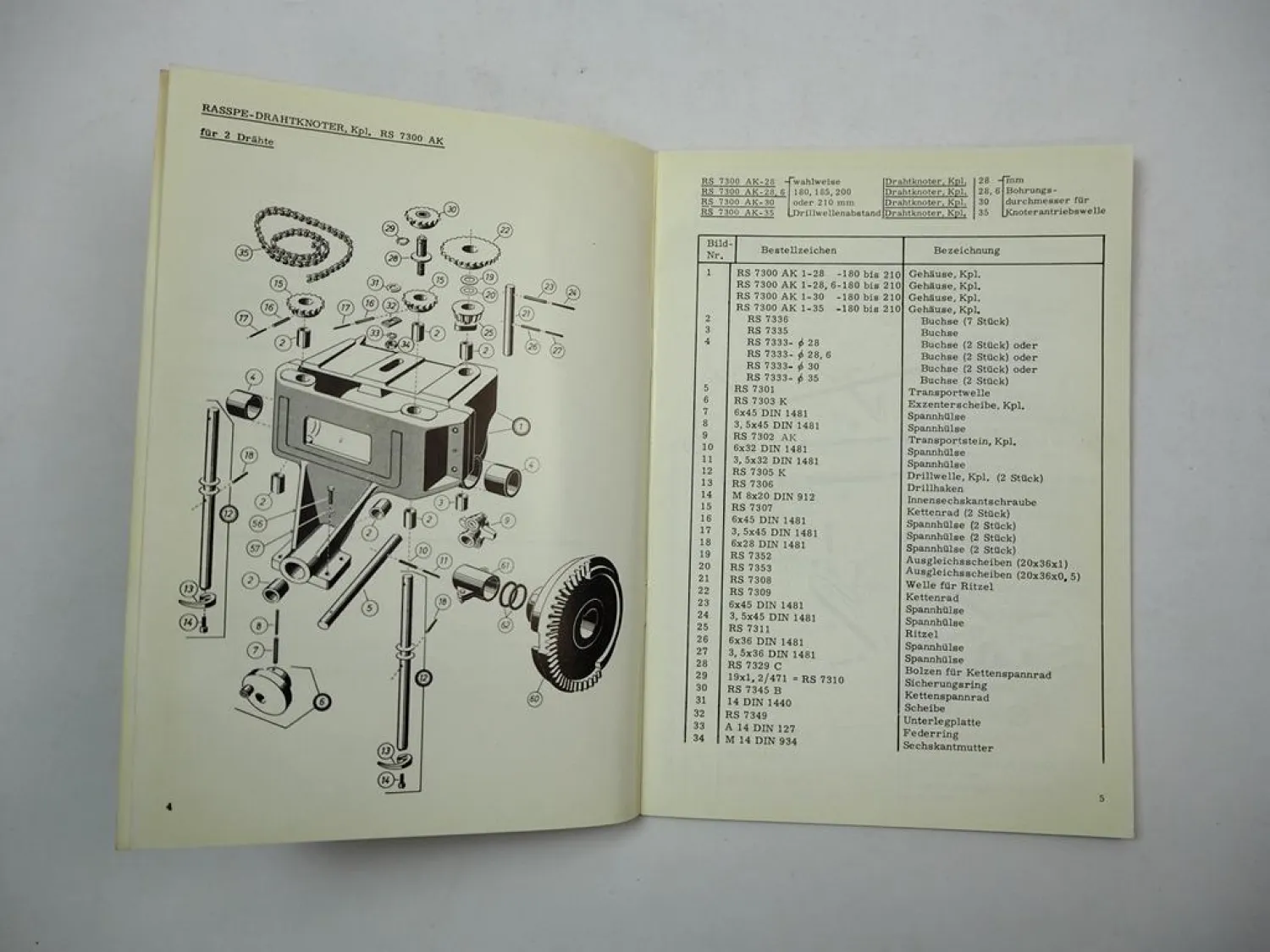 Rasspe RS 7300 7365 Drahtknoter Betriebsanleitung Ersatzteilliste 1975