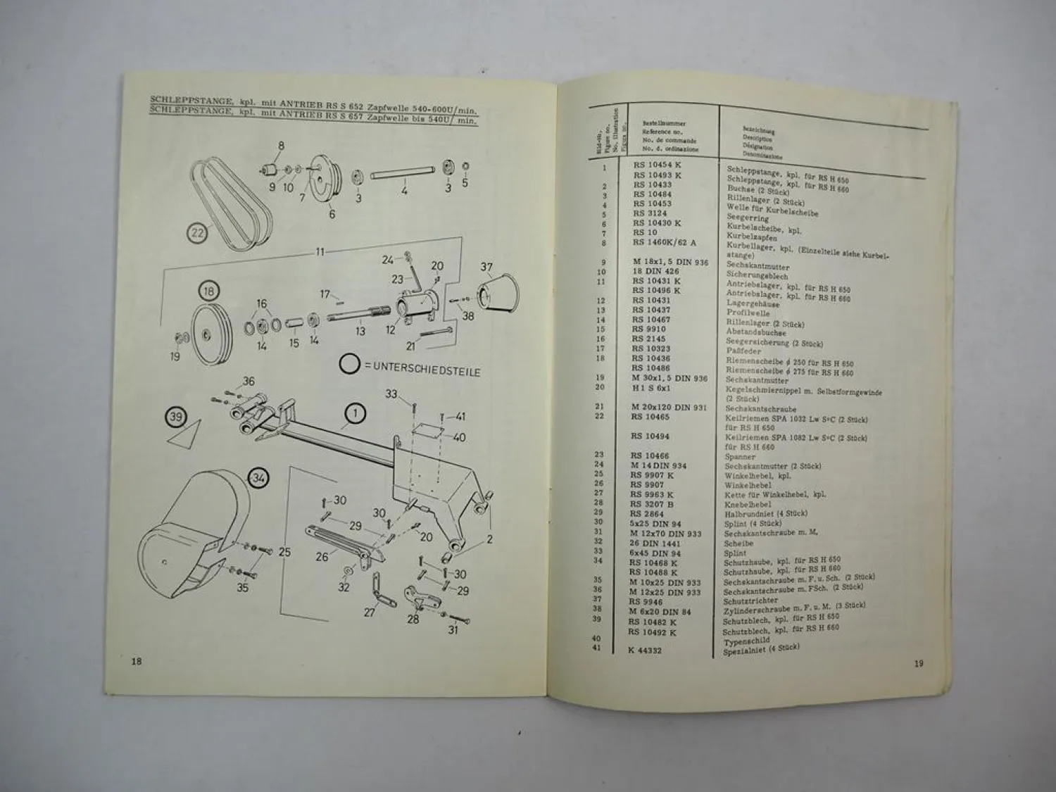 Rasspe RSH 650 660 Heckmähwerk Betriebsanleitung Ersatzteilliste 1976