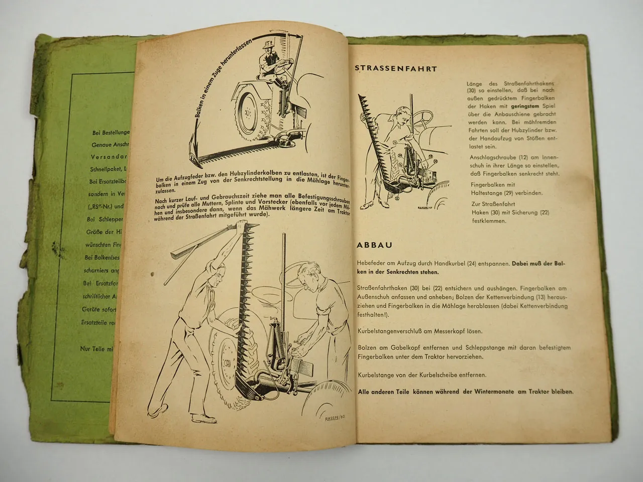Rasspe Schleppermäher für Deutz D25.1 S Bedienungsanleitung Ersatzteilliste 1961