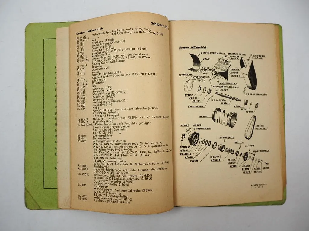 Rasspe Schleppermäher für Schlüter AS15 Betriebsanleitung Ersatzteilliste 1954