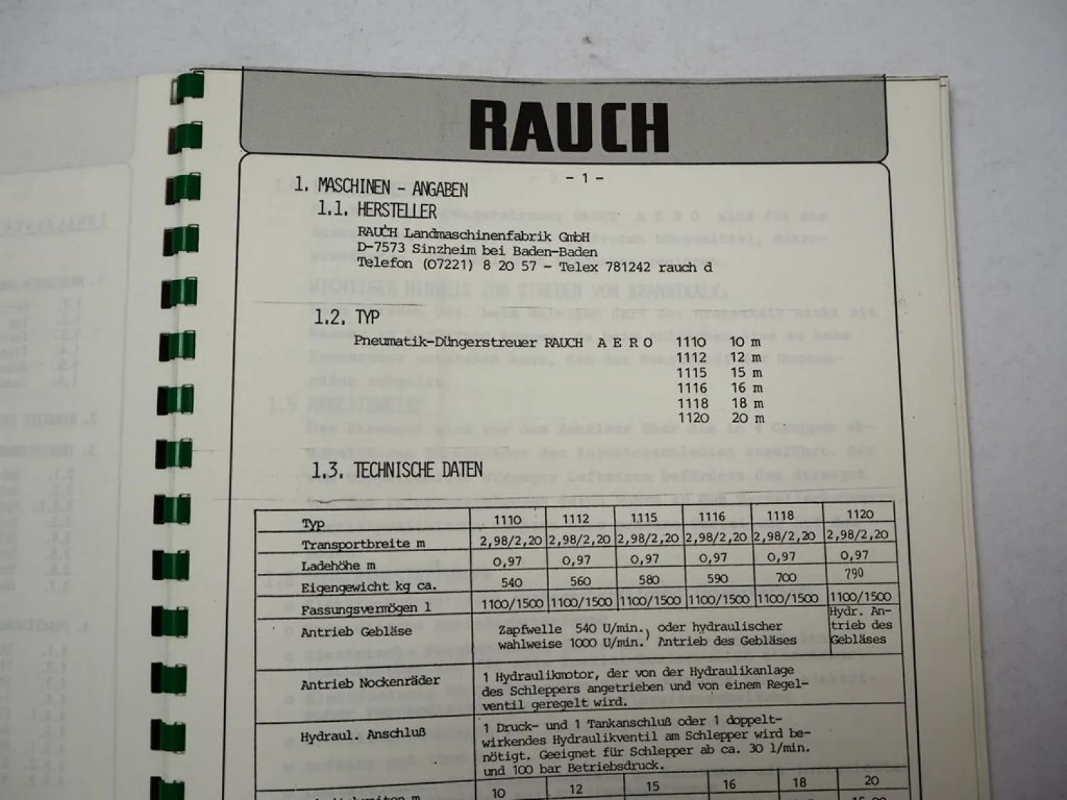 Rauch AERO Pneumatik Düngerstreuer Betriebsanleitung Streutabelle 1986