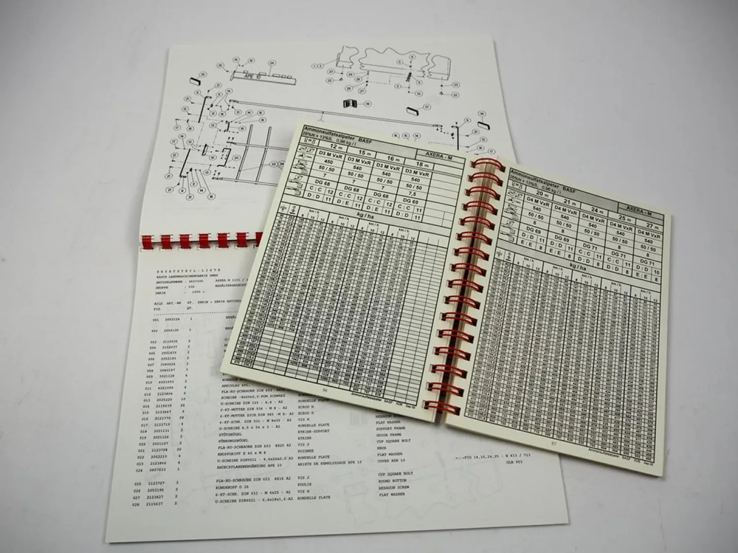 Rauch Axera M 1101 1102 / MW Streutabelle & Ersatzteilliste Düngerstreuer