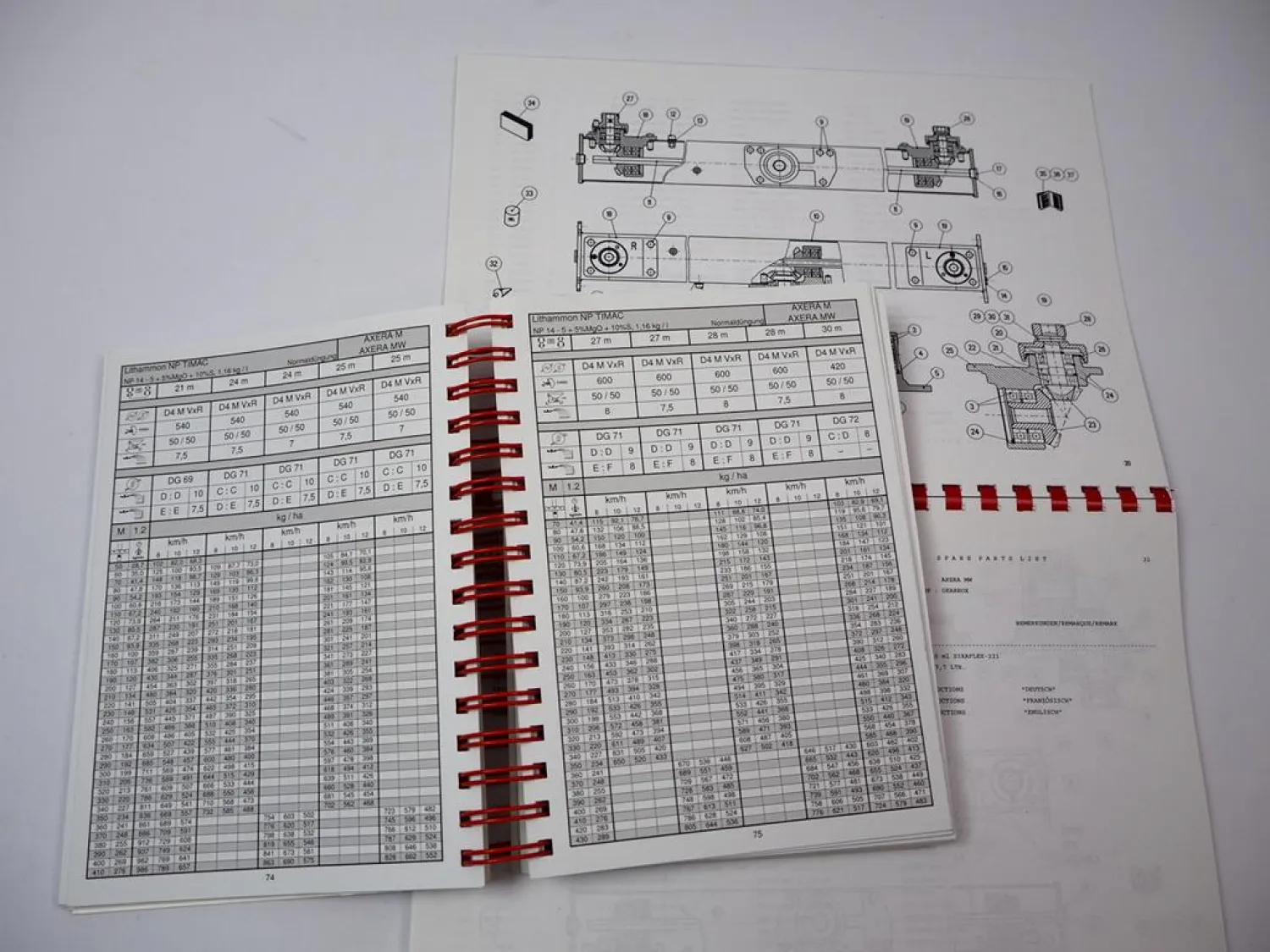 Rauch Axera MW 1101 1102 Düngerstreuer Ersatzteilliste Streutabelle ca. 2004