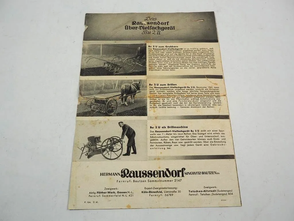 Raussendorf Vielfachgeräte Bu2 Bu2Ü für Pferdegespann Prospekt 1941