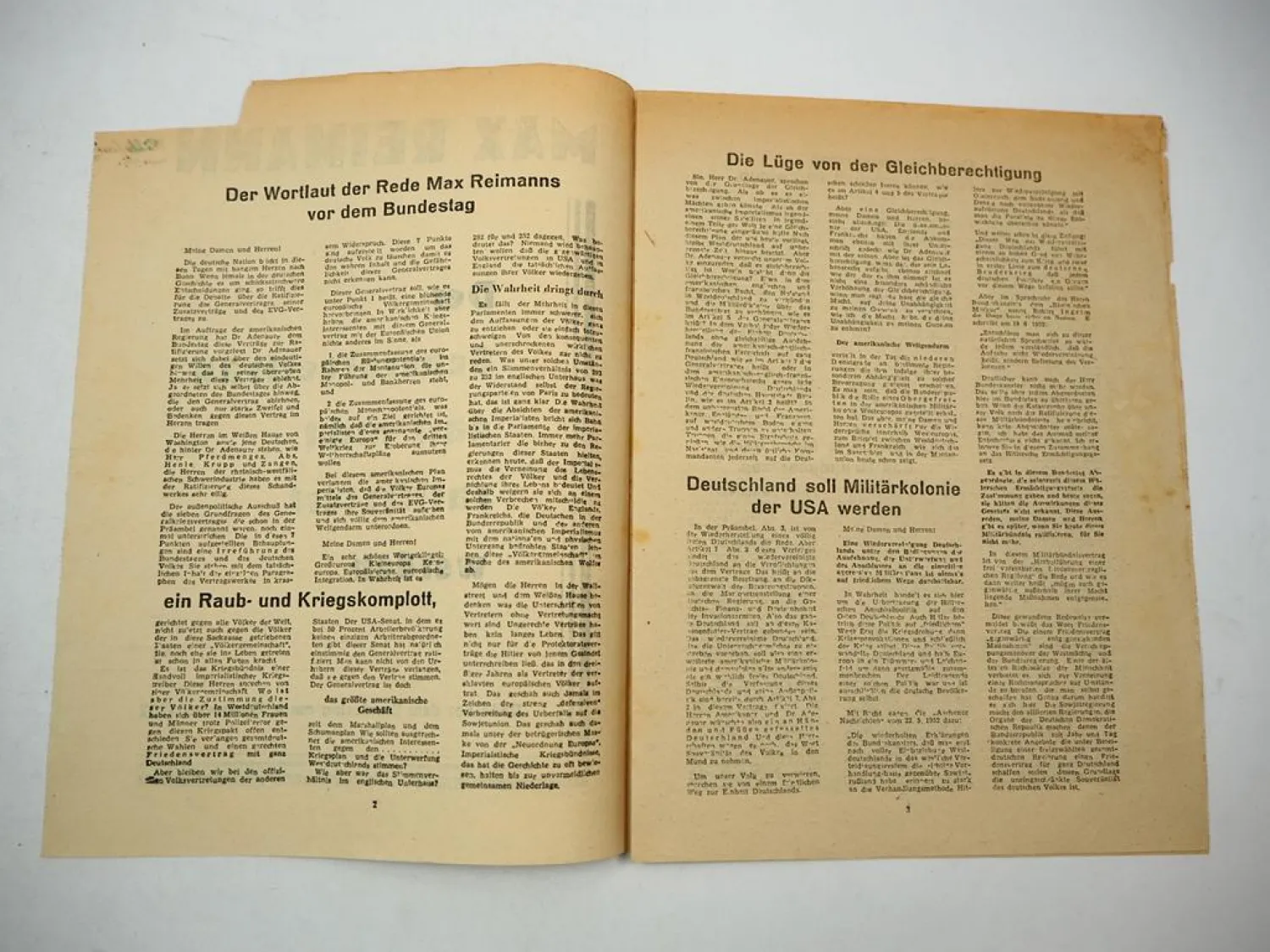 Rede Max Reimann KPD Kommunisten Bundestag 1952 Flugblatt