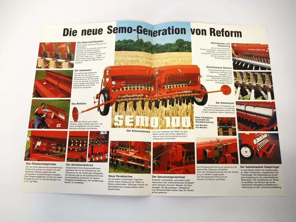 Reform Semo 100 Sämaschine an Steyr Traktor Prospekt 1980/90er Jahre