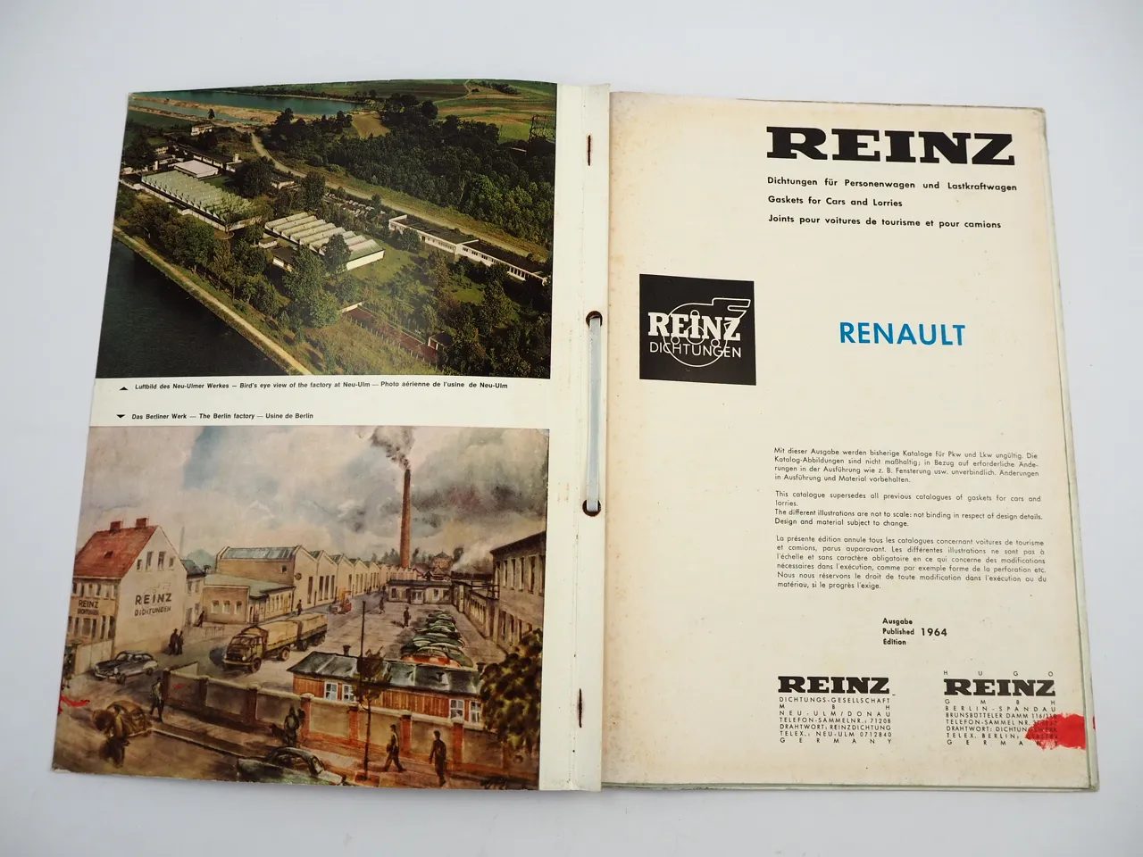 Reinz Dichtungen Gaskets Katalog für Renault PKW LKW 1964