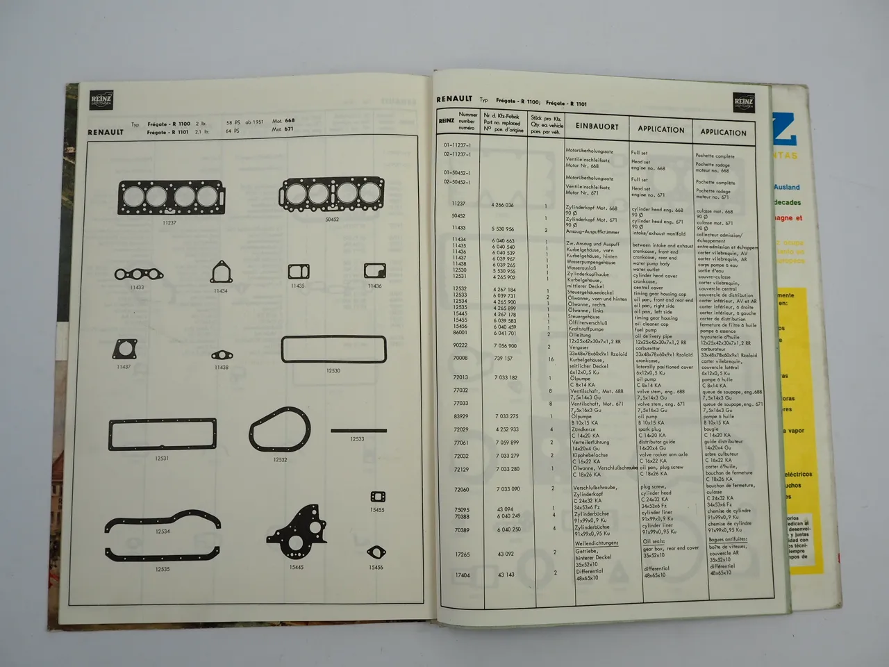 Reinz Dichtungen Gaskets Katalog für Renault PKW LKW 1964
