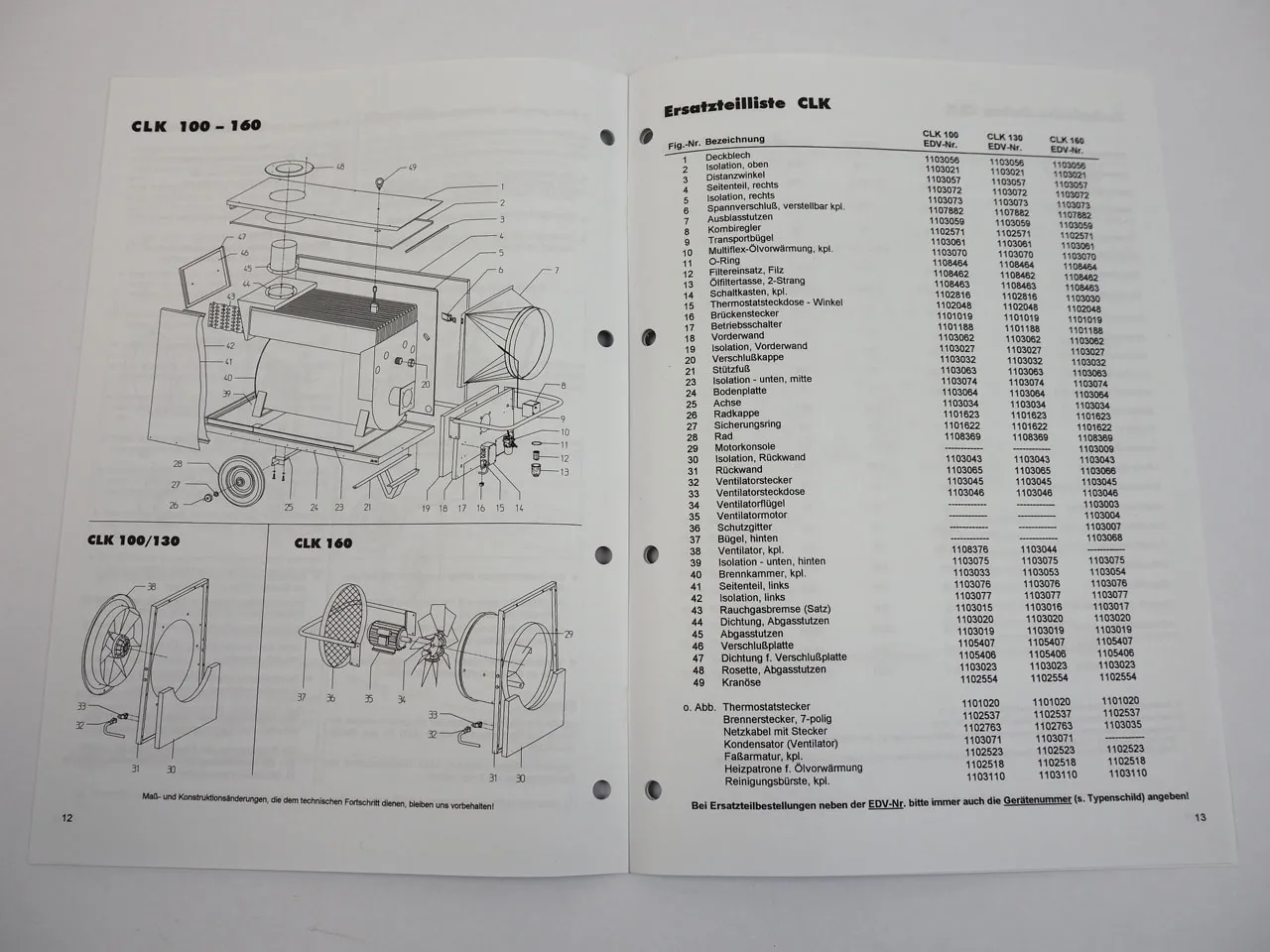 Remko CLK 100 130 160 Öl Heizautomat Bedienungsanleitung Ersatzteilliste