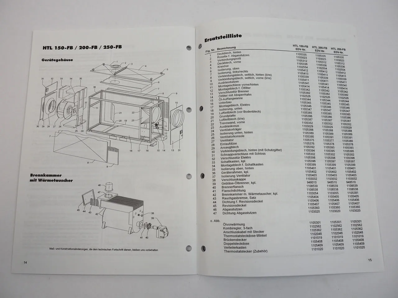 Remko HTL 150 200 250 FB Öl Heizzentrale Bedienungsanleitung Ersatzteilliste
