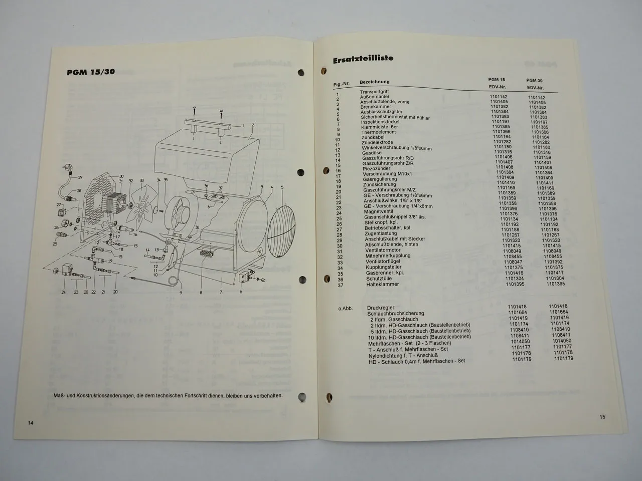 Remko PGM 15 30 60 Propangas Heizsparautomat Bedienungsanleitung Ersatzteilliste