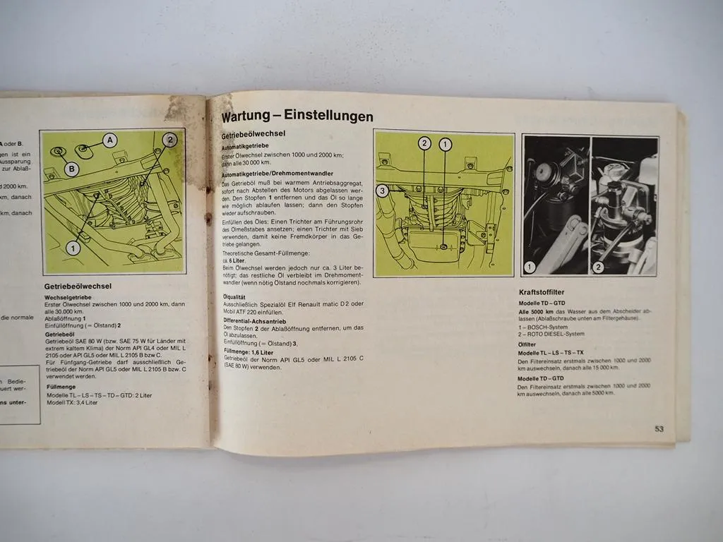 Renault 20 TL TS LS TX TD GTD Betriebsanleitung Bedienungsanleitung 1980er Jahre