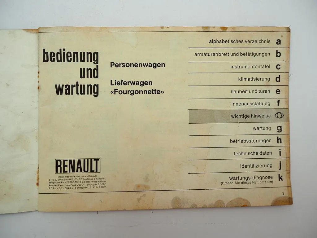 Renault 4 PKW Lieferwagen Fourgonnette Betriebsanleitung Bedienungsanleitung 1972