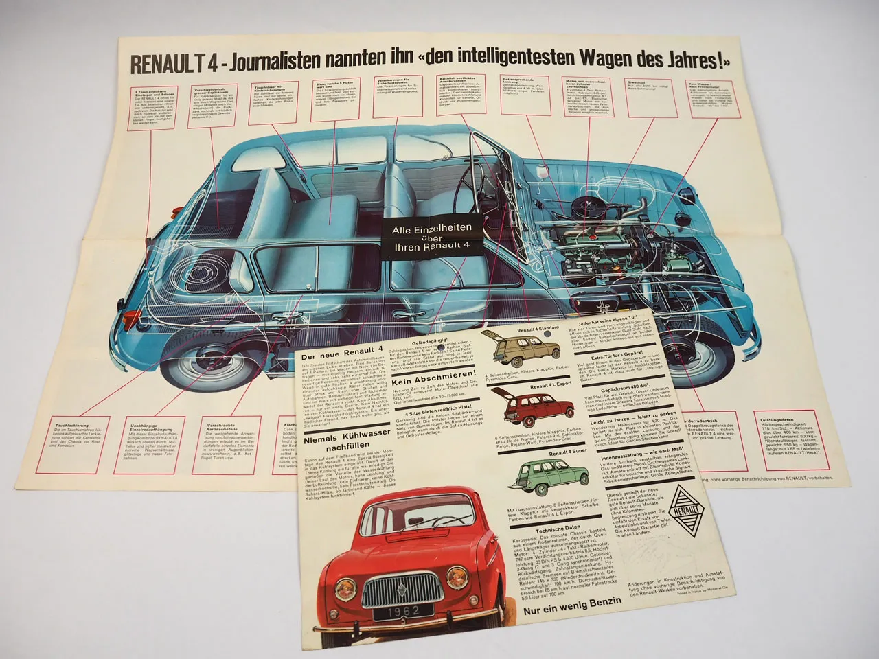 Renault 4 Standard Export Super PKW 2x Prospekt 1960er Jahre
