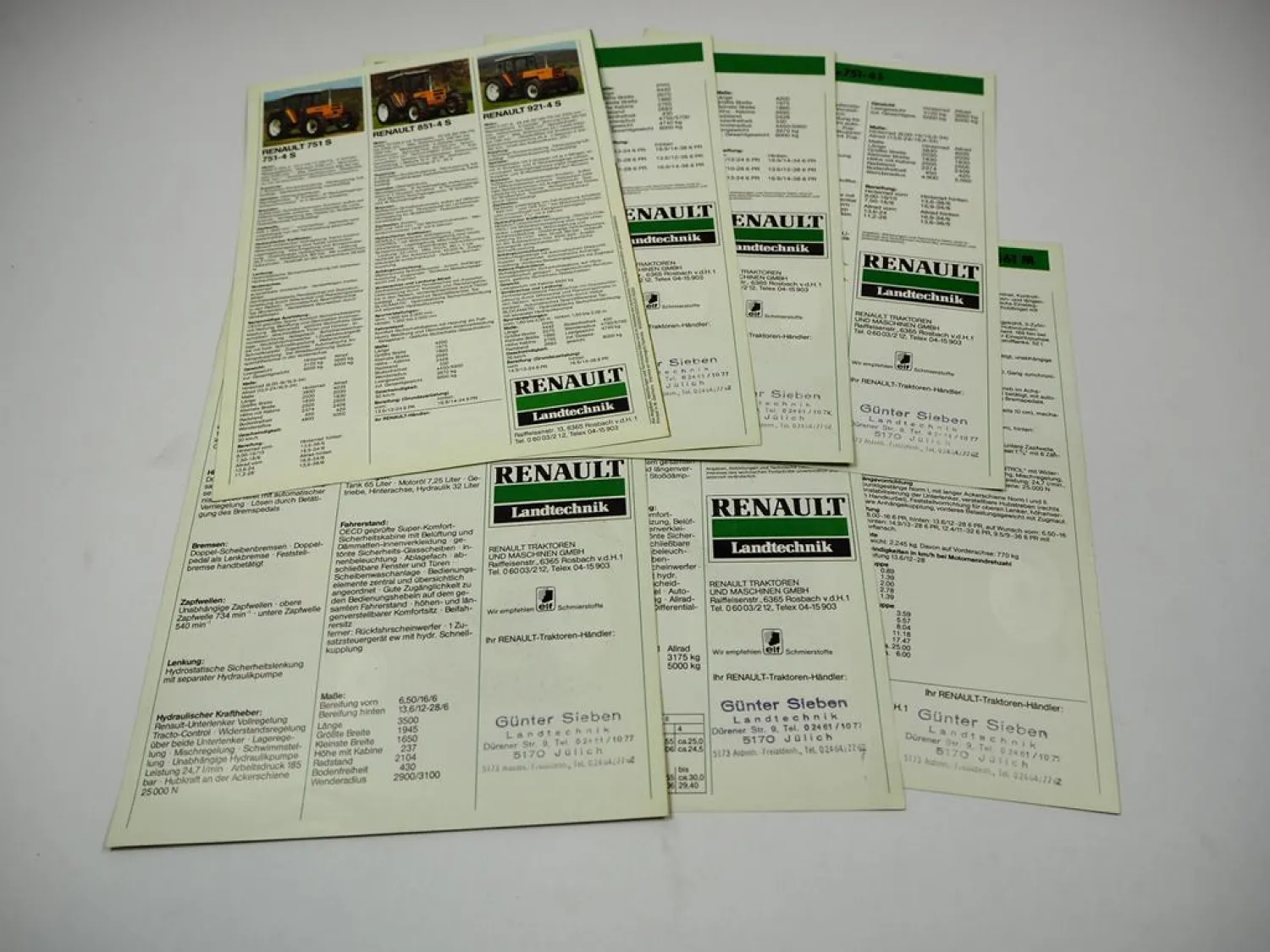 Renault 421 461 M 551 651 - 921-4 Traktor 7 Prospekte Technische Daten ca. 1981