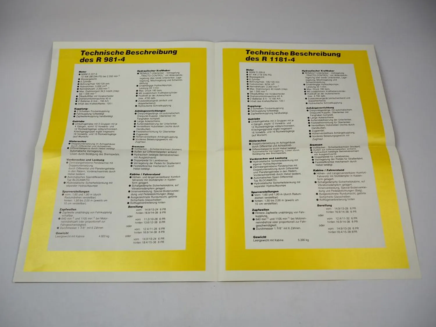 Renault 981-4 1181-4 Traktor Prospekt mit technischer Beschreibung 1978