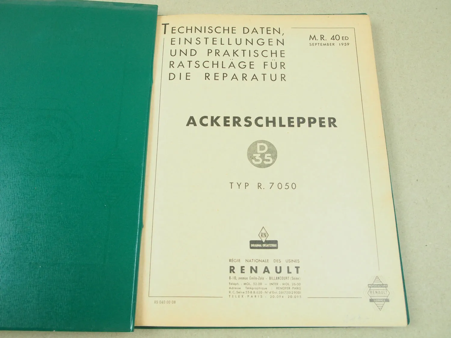 Renault D35 Ackerschlepper R7050 Reparaturhandbuch Werkstatthandbuch
