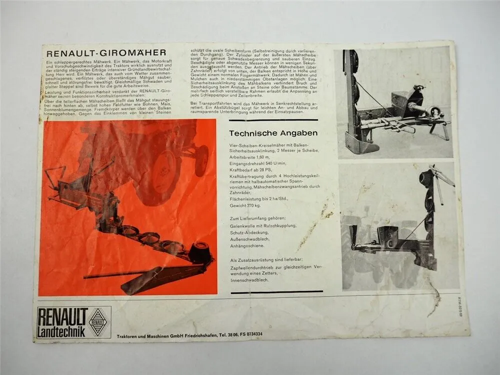 Renault Giromäher Kreiselmäher für Schlepper Prospekt 1968