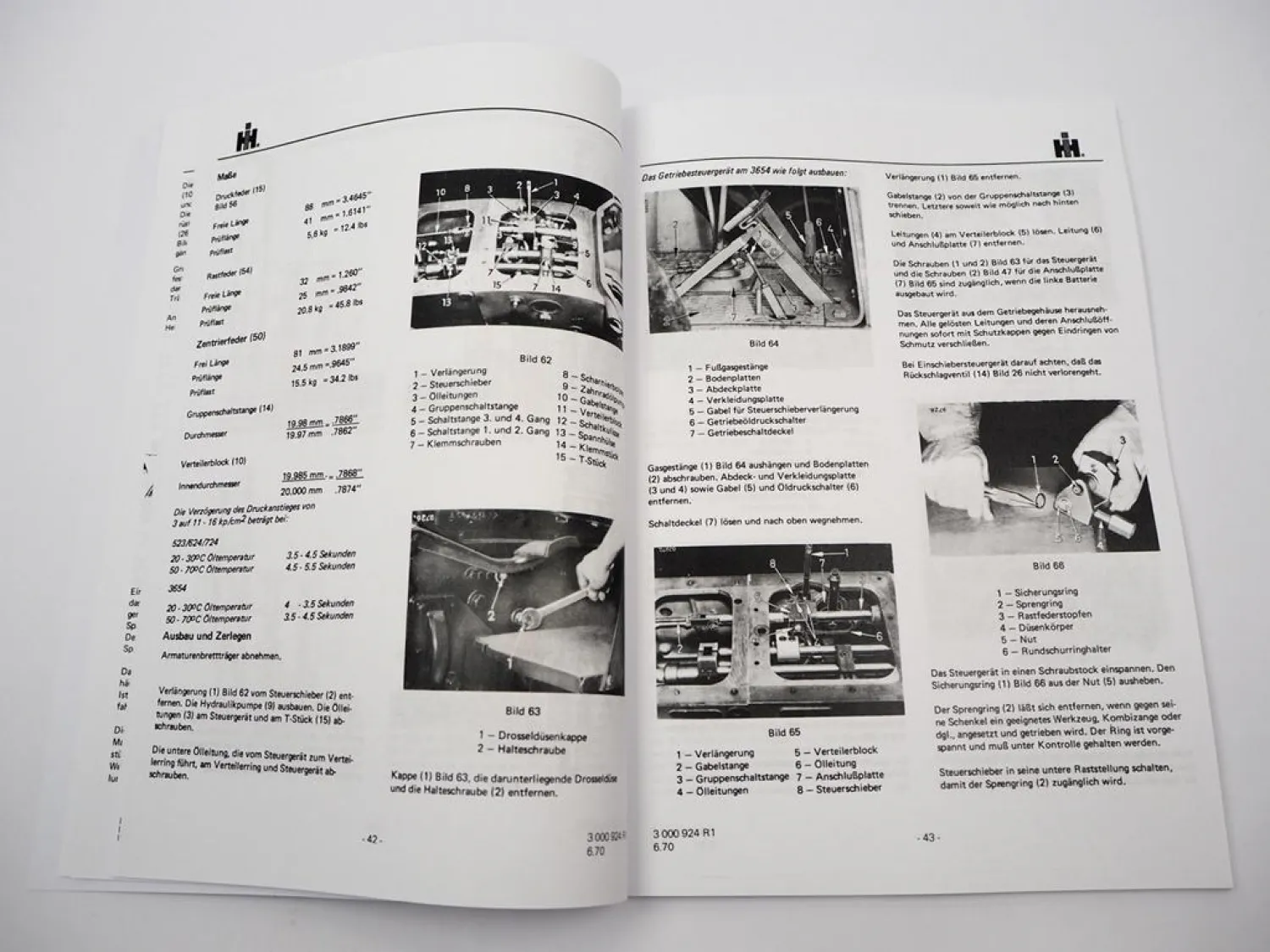 Reparaturanleitung IHC 523 624 724 3654 Werkstatthandbuch Getriebe 1970